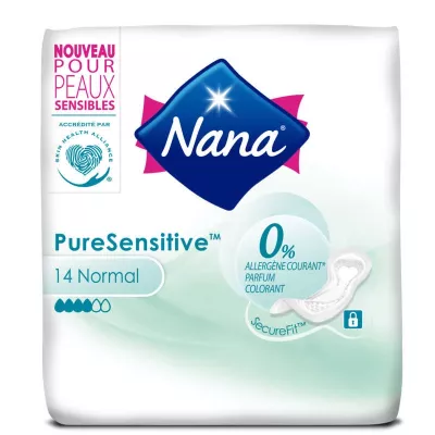 Serviettes Hygiéniques sans Ailettes 0% D'Allergènes Régulier x14 - NANA