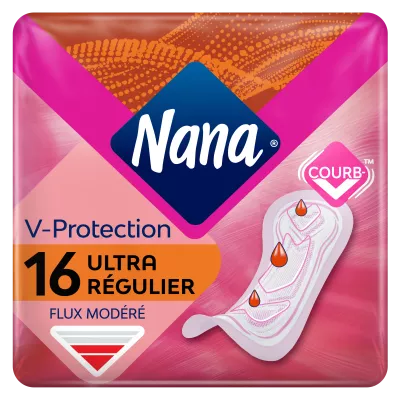 Serviettes Hygiéniques sans Ailettes Ultra Régulier V-Protection x16 - NANA