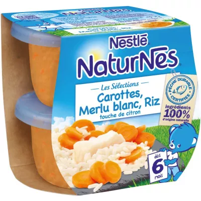 Bol selección zanahoria merluza arroz y toque de limón a partir de 6 meses 2x200g - NESTLE