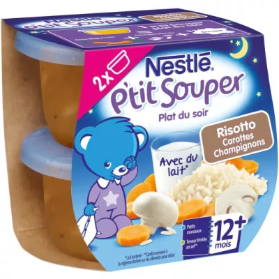 Plat bébé risotto/ carottes/ champignons 12+ mois 2x200g - NESTLE
