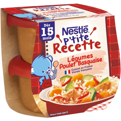 Ptite Receta Plato bebé 15+ meses verduras pollo Basquaise 2x200g - NESTLE