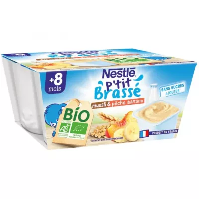 Dessert bébé BIO muesli/ banane/ pêche dés 6 mois 4x90g - NESTLE