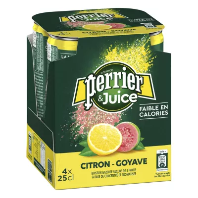 Agua con gas sabor limón-guayaba 4x25cl - PERRIER & JUICY