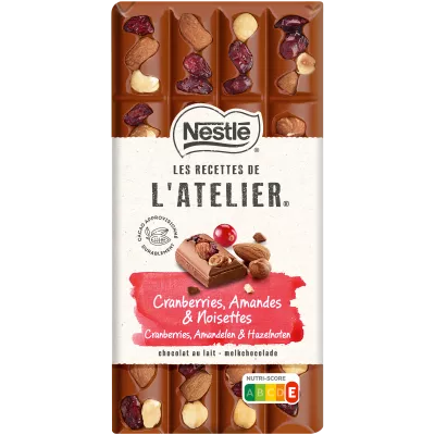 Плитка молочного шоколада с клюквой, миндалем и фундуком 195г - NESTLÉ