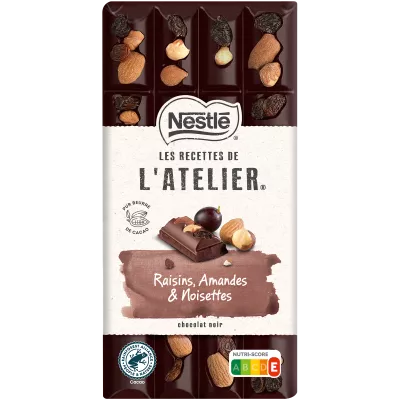 Zabibu za kibao cha chokoleti ya giza, mlozi na hazelnuts 170g - LES RECETTES DE L’ATELIER NESTLÉ