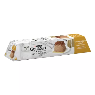 सॉस के साथ लेपित चिकन मूस में वयस्क बिल्लियों के लिए पेस्ट 4x57 ग्राम - PURINA GOURMET