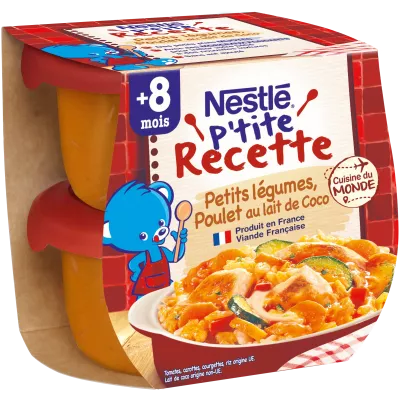 Kichocheo kidogo cha watoto wa gorofa kutoka miezi 8, kuku mdogo wa kuku na maziwa ya nazi 2*200g - NESTLÉ