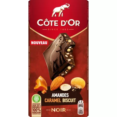 Dark Chocolate Bar, Caramel Almonds and Biscuits 170g - Cote D'or