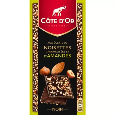 Barra de chocolate negro con avellanas y almendras 103g - COTE D'OR