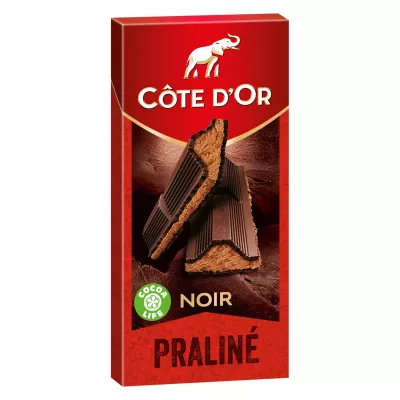 Reep pure chocolade gevuld met praliné 200g - Cote D'or