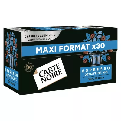 Café Capsules Compatibles Nespresso Espresso Décaféiné X30 - Carte Noire