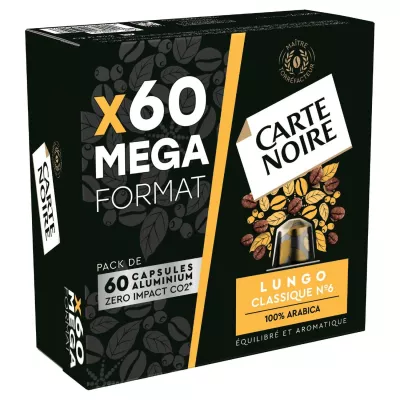 Capsule di caffè Compatibile Nespresso Lungo Classic ° 6 x60 - Carte Noire