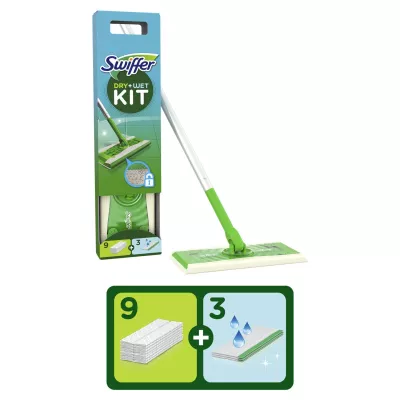 Balai Attrape-Poussière Avec Lingettes Sèches et Humides ( balai +12 recharges )SWIFFER
