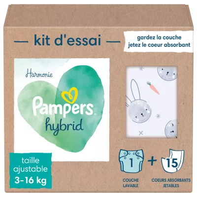 Pañales lavables híbridos Harmony para bebés 1 kit de prueba para bebés + 15 pañales superiores desechables 1 kit - PAMPERS