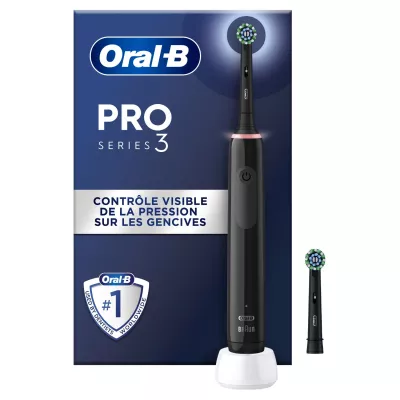 فرشاة الأسنان الكهربائية برو 3 3000 كروس أكشن باللون الأسود - Oral B