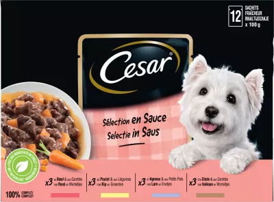 Patée Para Perros Adultos Con Ternera, Pollo, Cordero Y Pavo 12x100g - cesar