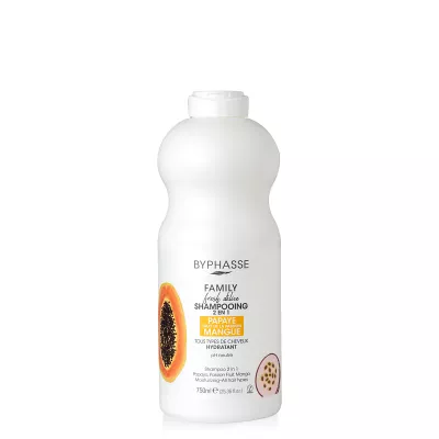 Family Fresh Delice Shampooing 2 En 1 Papaye. Fruit De La Passion & Mangue Tous Types De Cheveux 750ml - BYPHASSE