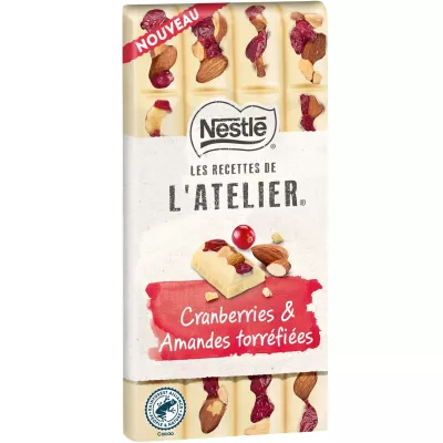 Cranberries y tableta de chocolate blanco de almendras 150 g - LES RECETTES DE L’ATELIER NESTLÉ