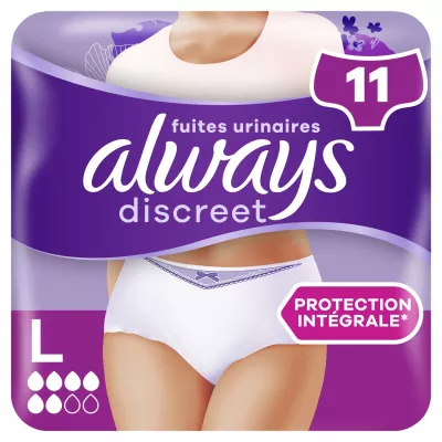 Culottes Fuites Urinaires Proctection Integrale Taille L Blanc Discreet x11 - ALWAYS