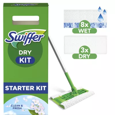 Kit-Double Grab 1 scopa, 8 salviette secche e 3 salviette impregnate per i pavimenti - SWIFFER