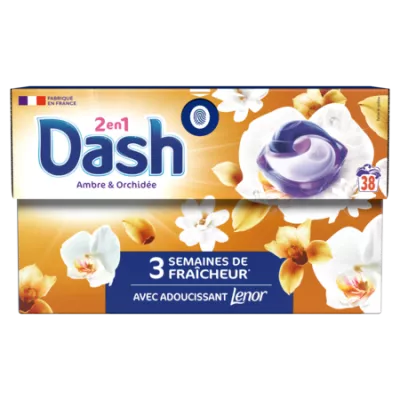 Lessive capsules 2 en 1 Ambre et Orchidée 38 pods - DASH