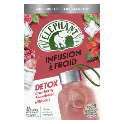 Infusion Détox Cranberry, Framboise, Hibiscus 15 sachets, 34g - ELEPHANT