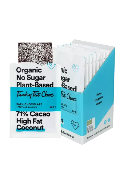Biologische chocoladerepen met kokossmaak, x10 - FUNKY FAT CHOC