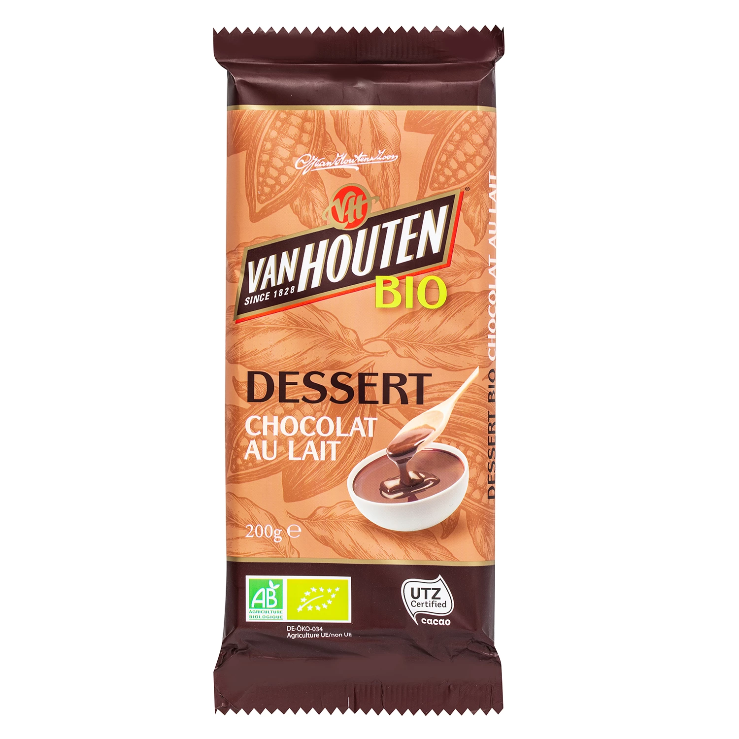 Tablette de chocolat au lait bio pâtissier 200g - VAN HOUTEN 批发商