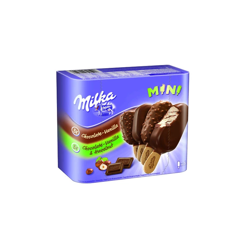 Mini chocolate vanilla & chocolate hazelnut sticks x6 226g - MILKA