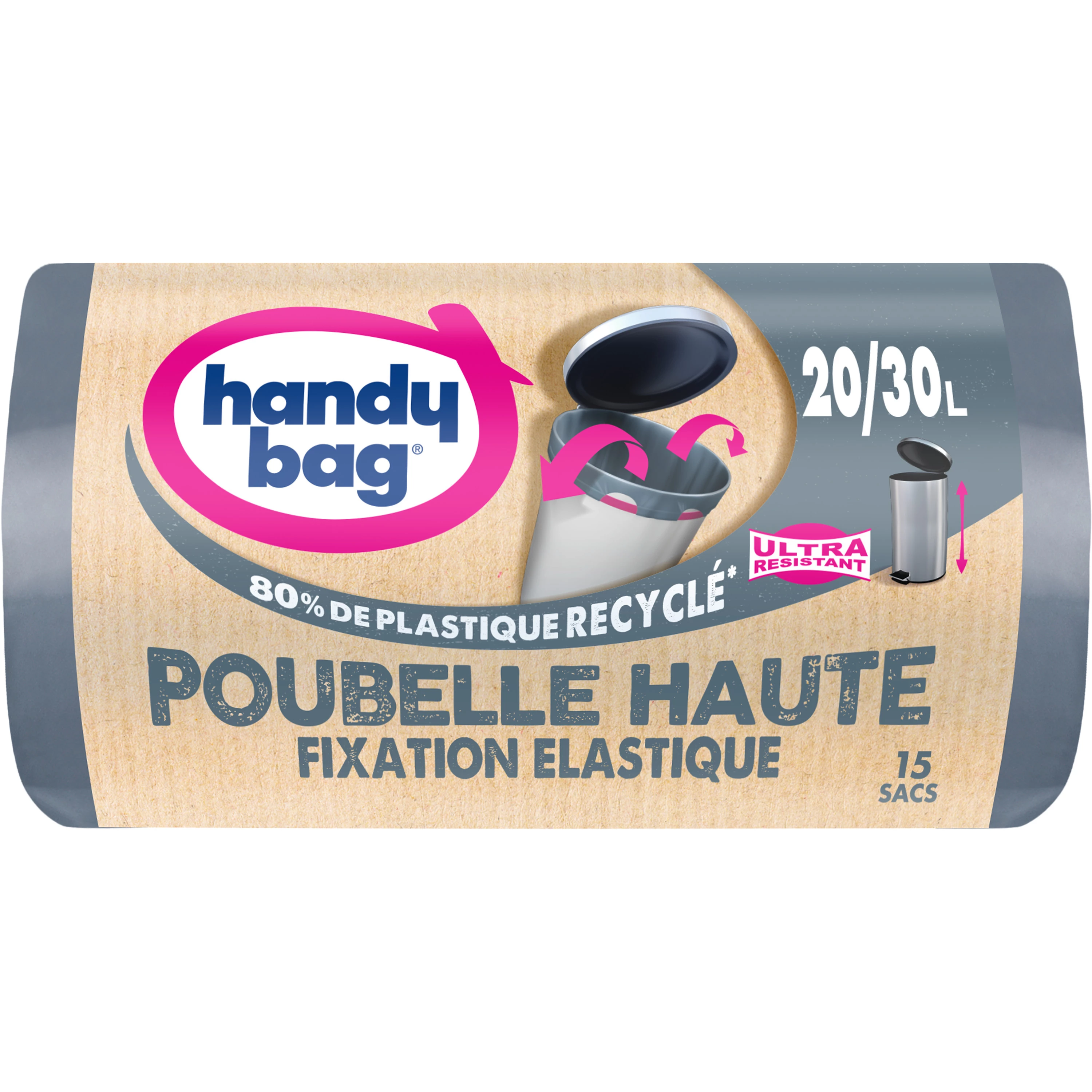 Sac poubelle ultra résistant pour poubelle haute fixation elastique X15 20/30L - HANDY BAG