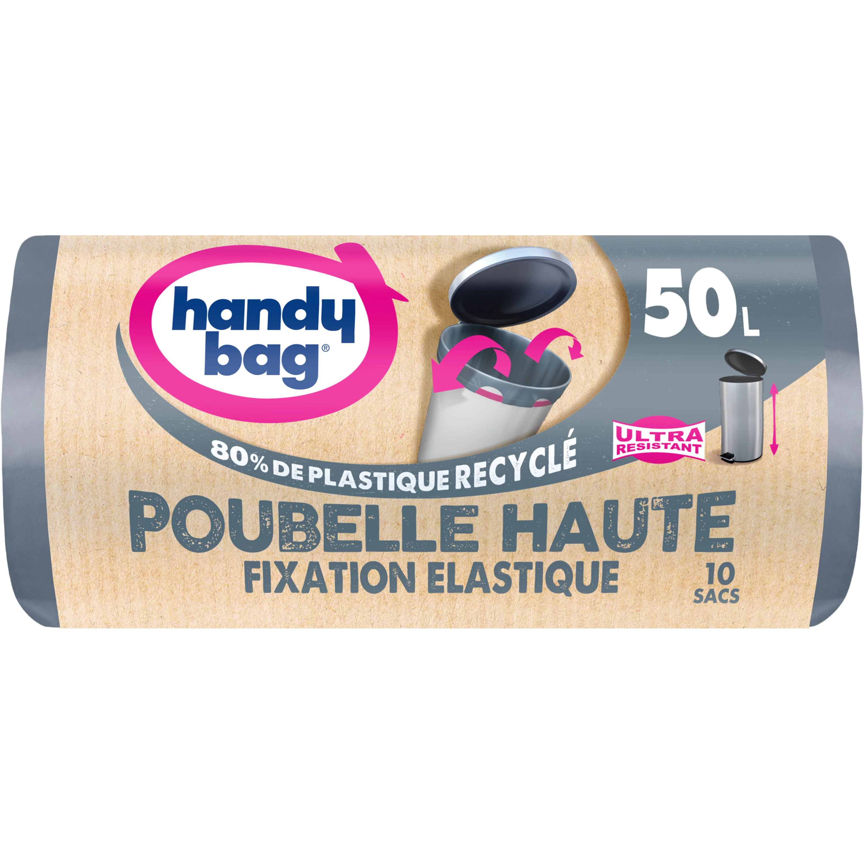 Sac poubelle ultra résistant pour poubelle haute fixation elastique X10 50L - HANDY BAG