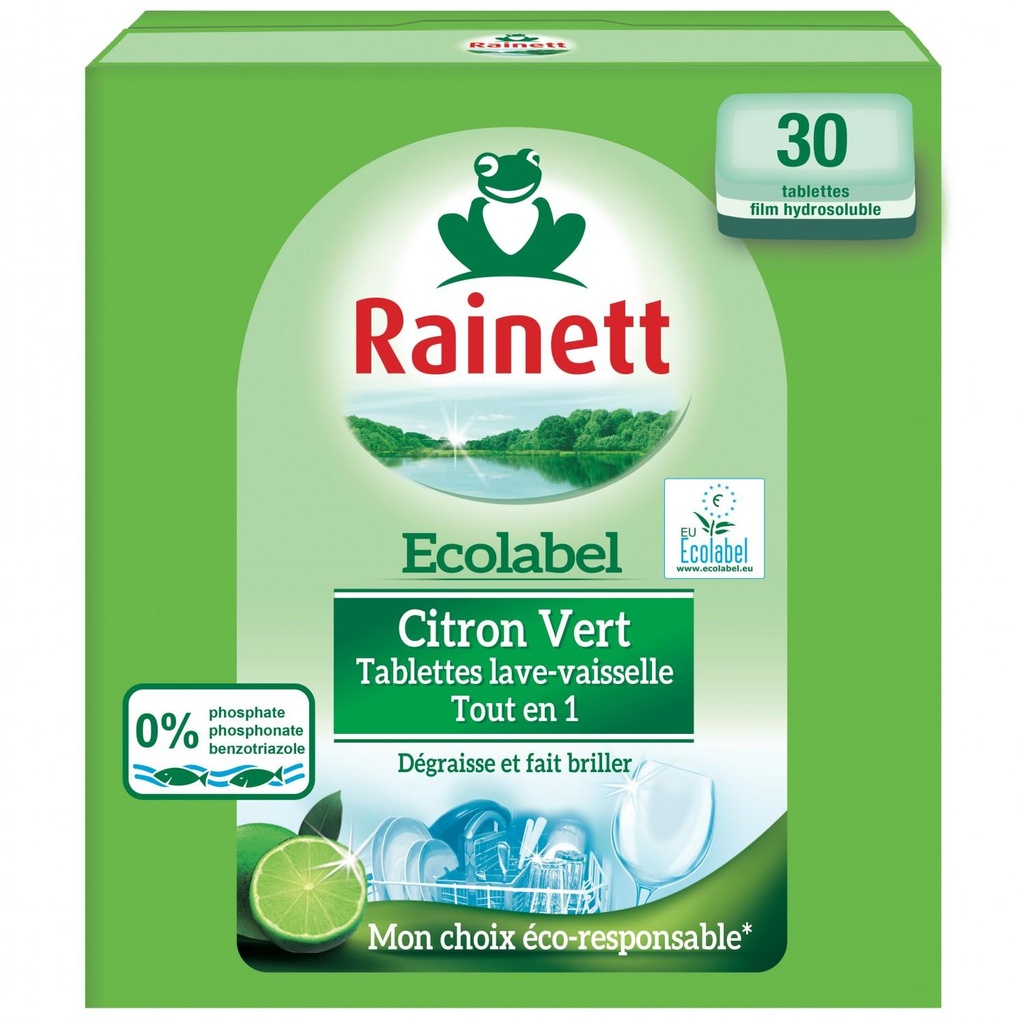 Rainett Tablettes Lave-vaisselle Tout-en-1 Citron Vert X30