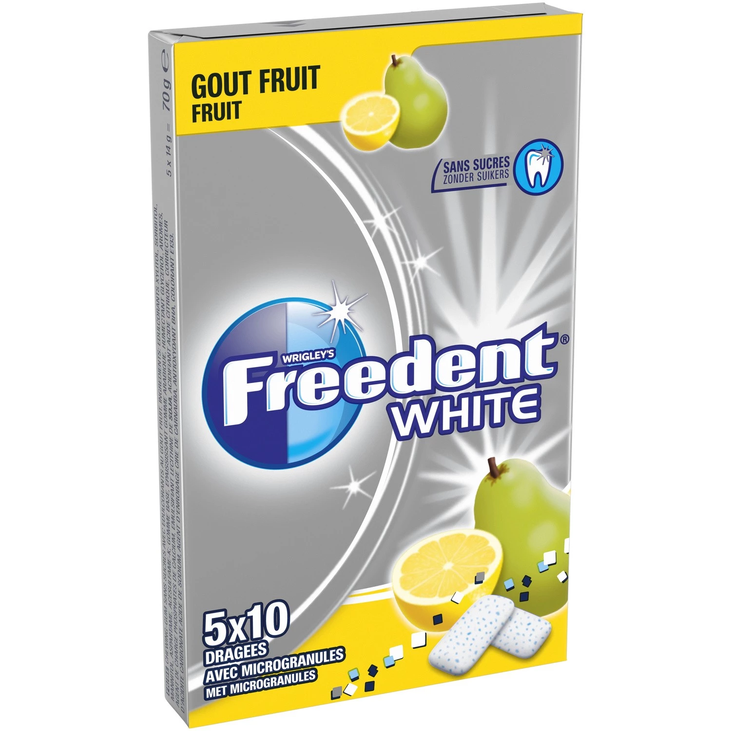 Chicle Sin Azúcar Sabor Fruta Blanco; 70g - FREEDENT