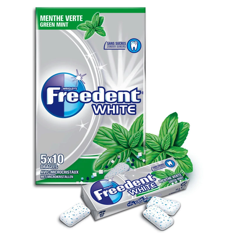 Suikervrije kauwgom groene munt witte smaak; 70g - FREEDENT