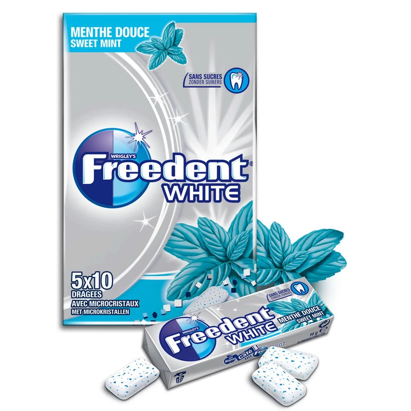 Chicle Sin Azúcar Sabor Menta Dulce Blanco; 70g - FREEDENT