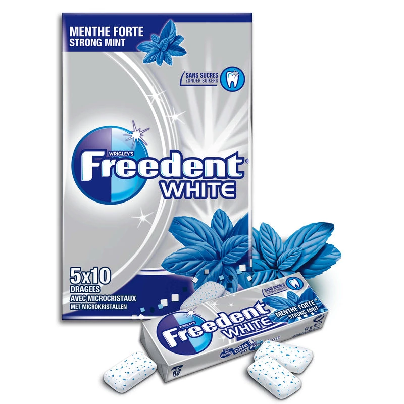 Chicle Sin Azúcar Sabor Menta Fuerte Blanco; 70g - FREEDENT