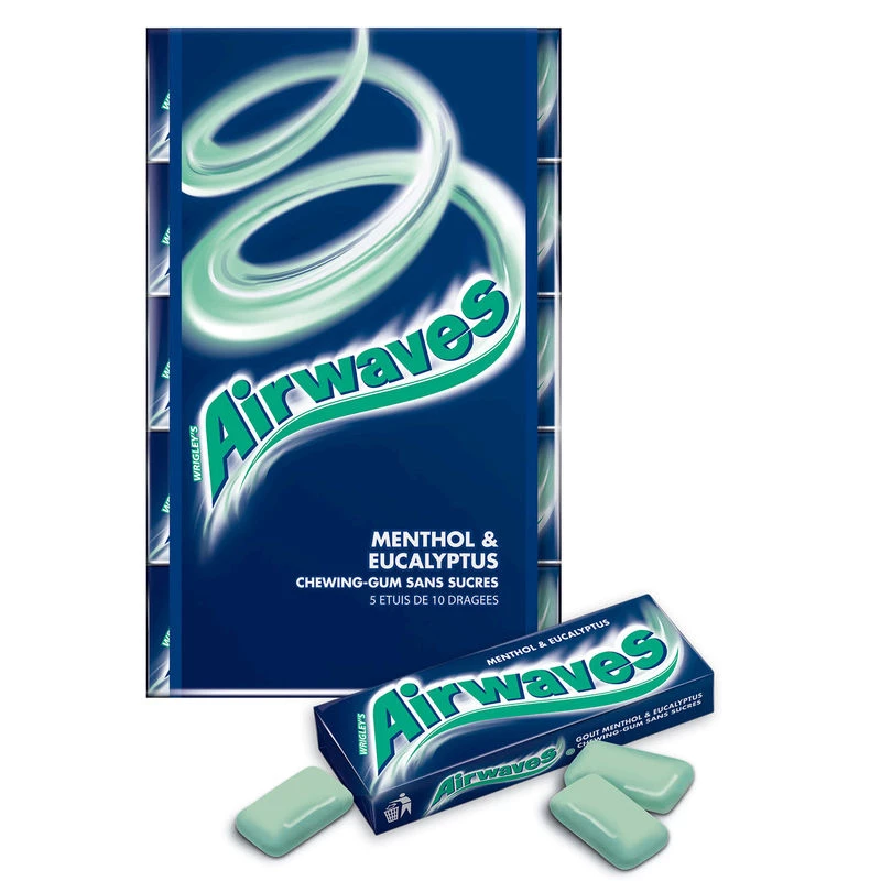 Chewing-gum Menthol & Eucalyptus; 5x10 draguées - AIRWAVES
