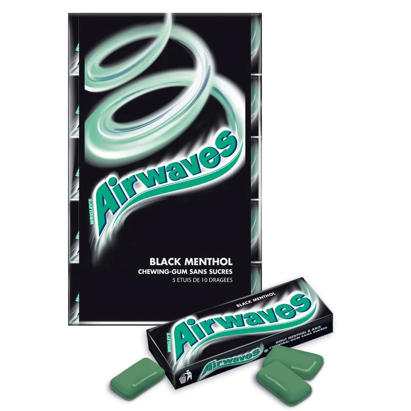 Kaugummi Black Menthol; 5x10 Dragees - AIRWAVES