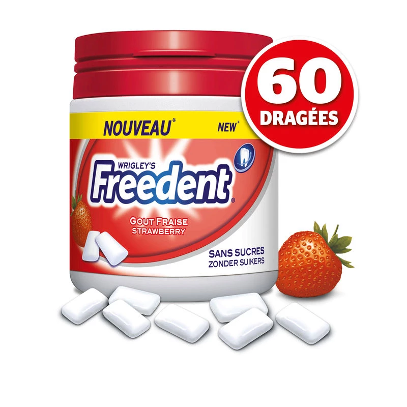 Aardbeiensmaak Suikervrije kauwgom; x60 84g - FREEDENT