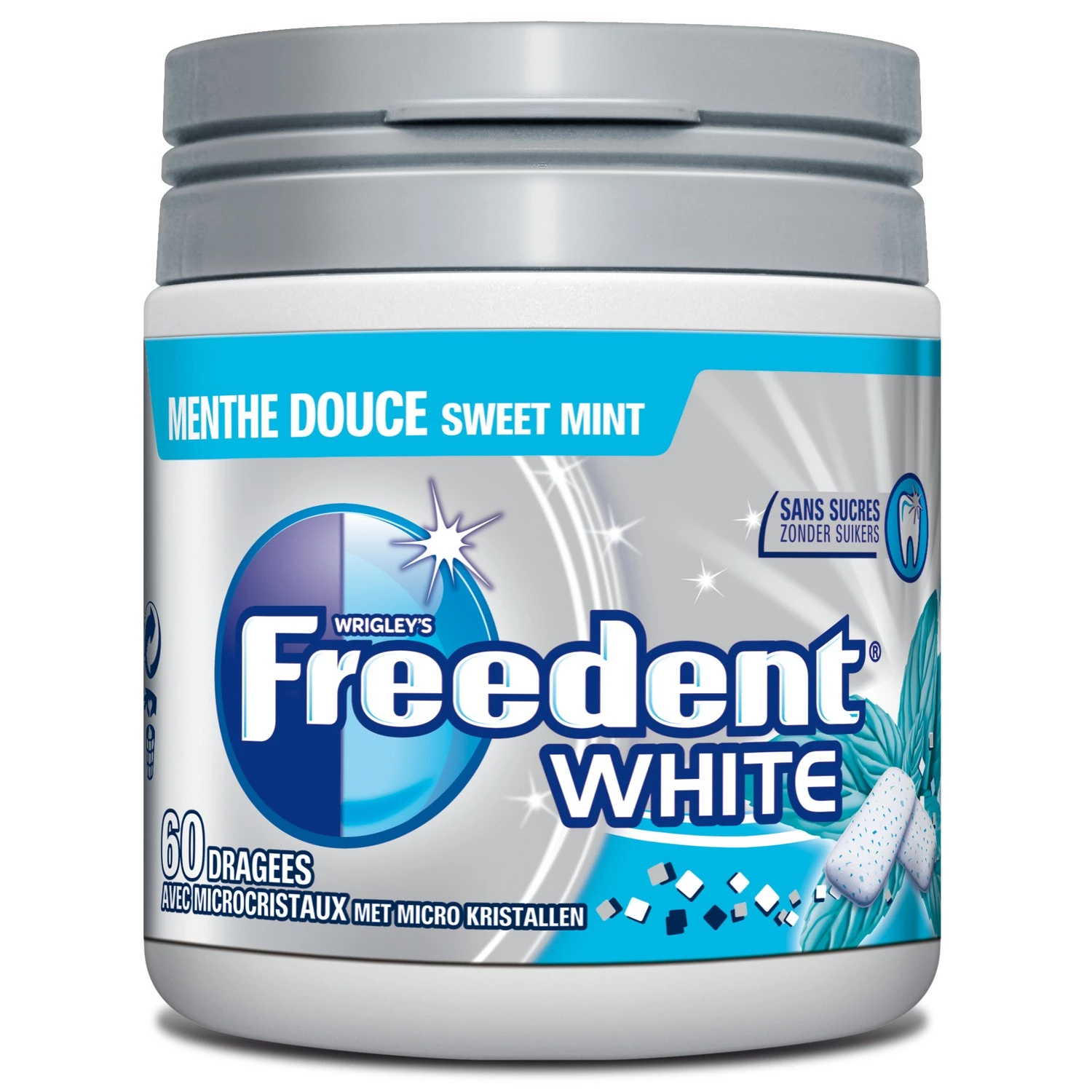 Chicle Sin Azúcar Sabor Menta Dulce Blanco; 84g - FREEDENT