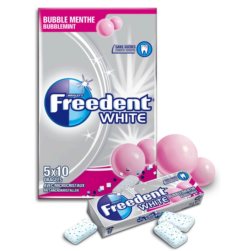 Chicle Sin Azúcar Bubble Menta Sabor Blanco 70g - FREEDENT