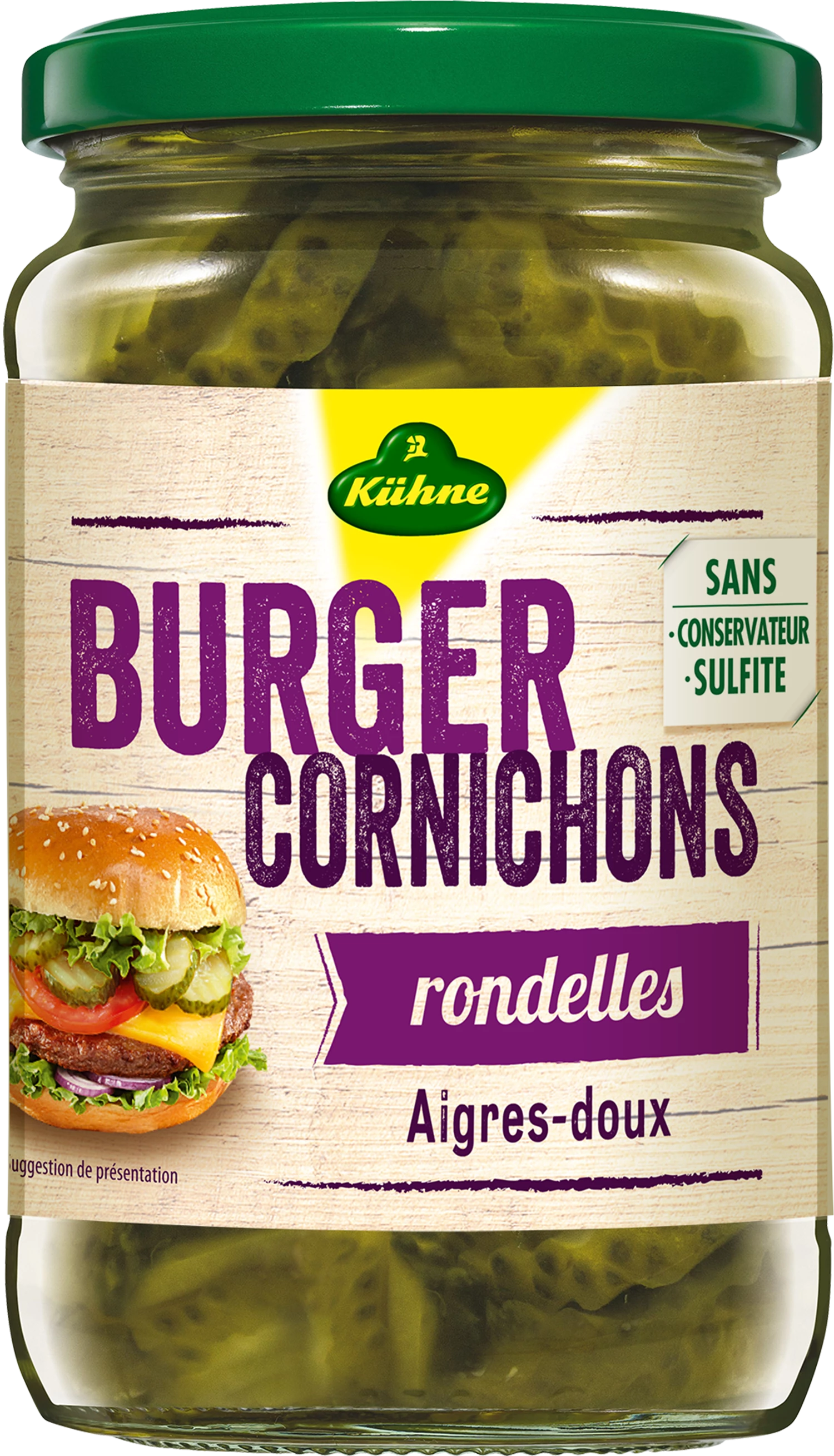 Cornichons Rondelles Aigres-Doux Spécial Burger, 185g - KÜHNE