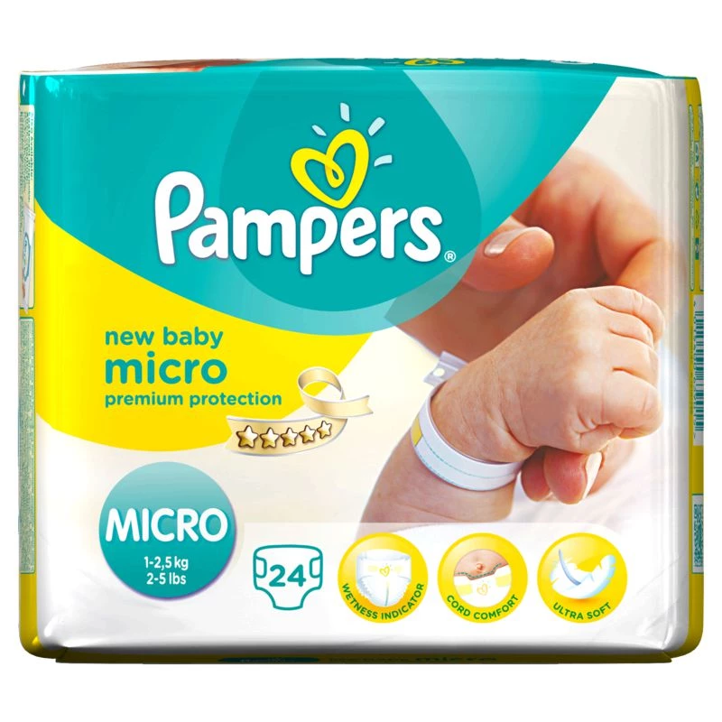 Couches New Baby Micro T0 (1-5 Kg) X24 - PAMPERS