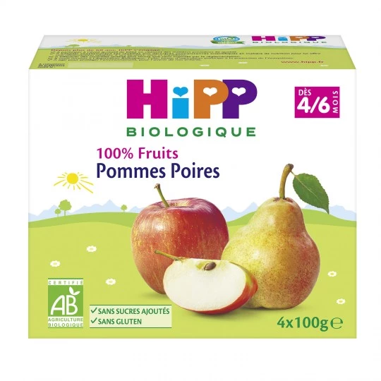 Compotas de manzana y pera ecológicas a partir de 4/6 meses 4x100g - HIPP