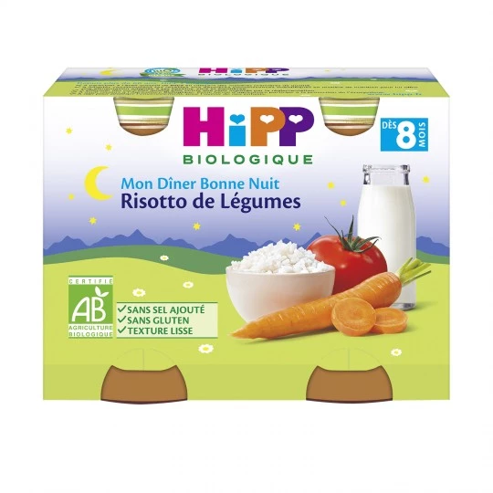 Pequenos potes de risoto de vegetais orgânicos para bebês a partir de 8 meses 2x190g - HIPP