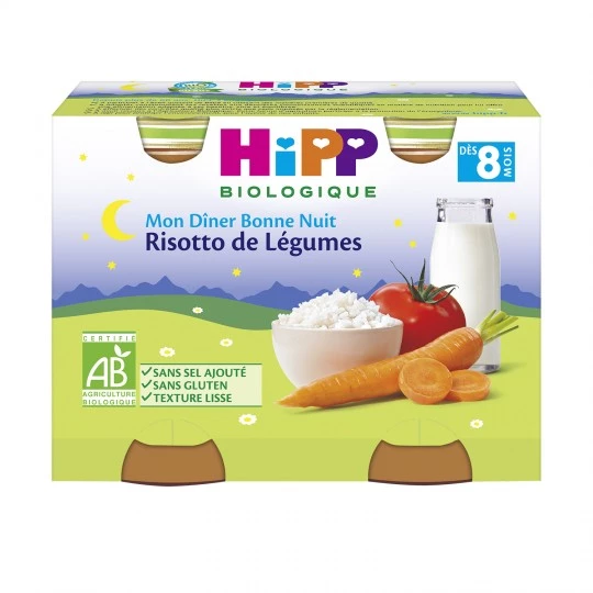 Petits pots bébé risotto de légumes Bio dès 8mois 2x190g - HIPP