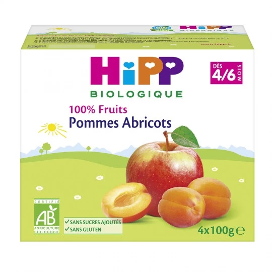 Bio-Baby-Apfel-Aprikosen-Kompott ab 4/6 Monaten 4x100g - HIPP