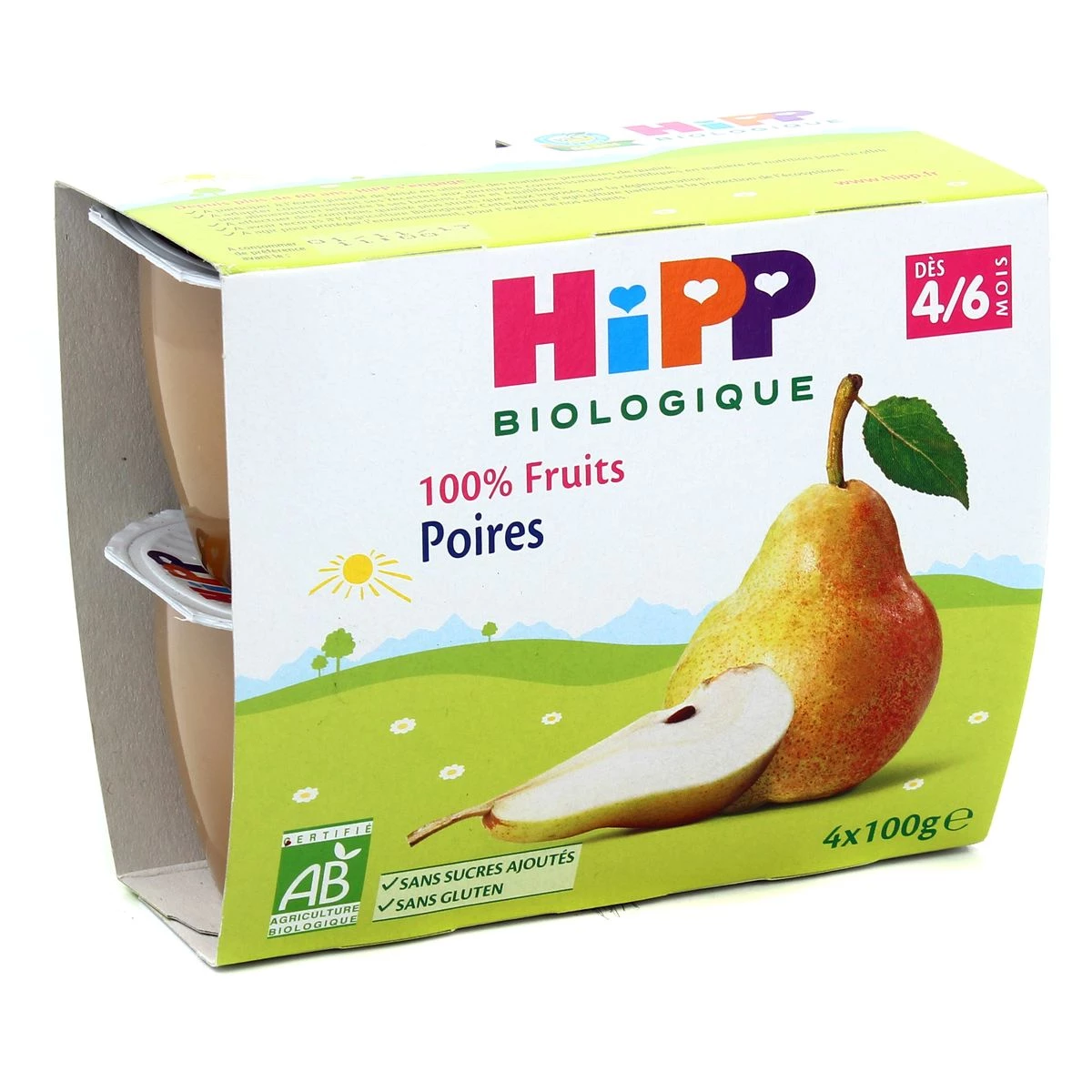 Grossiste Compotes bébé poires BIO dès 4/6 mois 4x100g HIPP