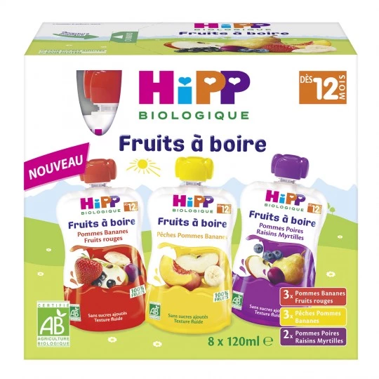 Gourdes 3 variétés Bio dès 12 mois 8x120ml - HIPP