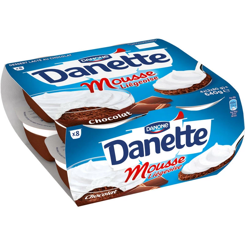 Yaourt Mousse Liégeoise Chocolat Danette 80gx8 - DANONE